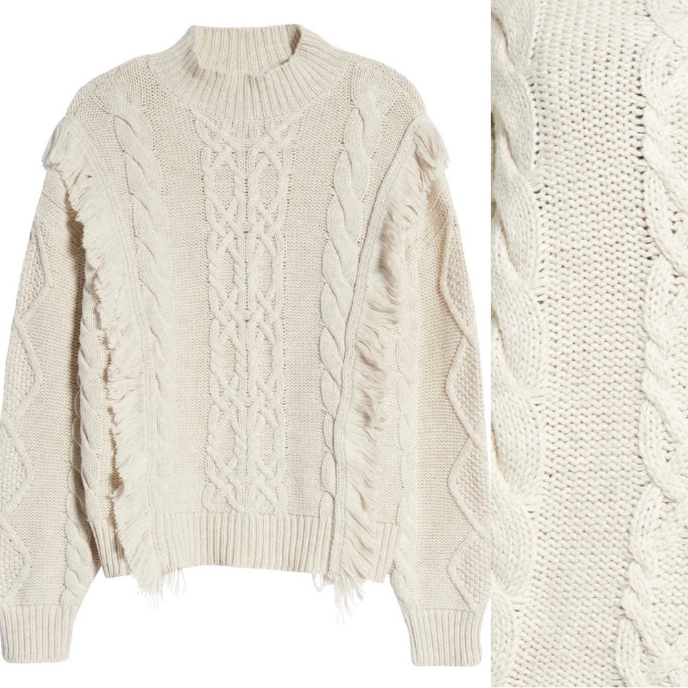 Leith Cable Knit Fringe Sweater